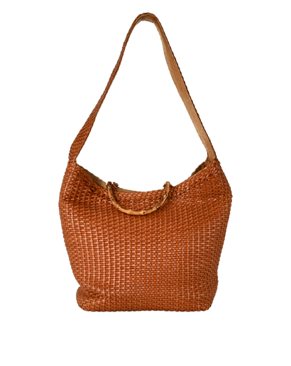 Bamboo Weaved Shoulder Bag, &pound;295, Handbags, Brown, Leather, Front view